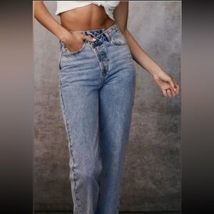 12th Tribe Dylan Asymmetrical Crossover Front Straight Leg Jeans Women’s 26